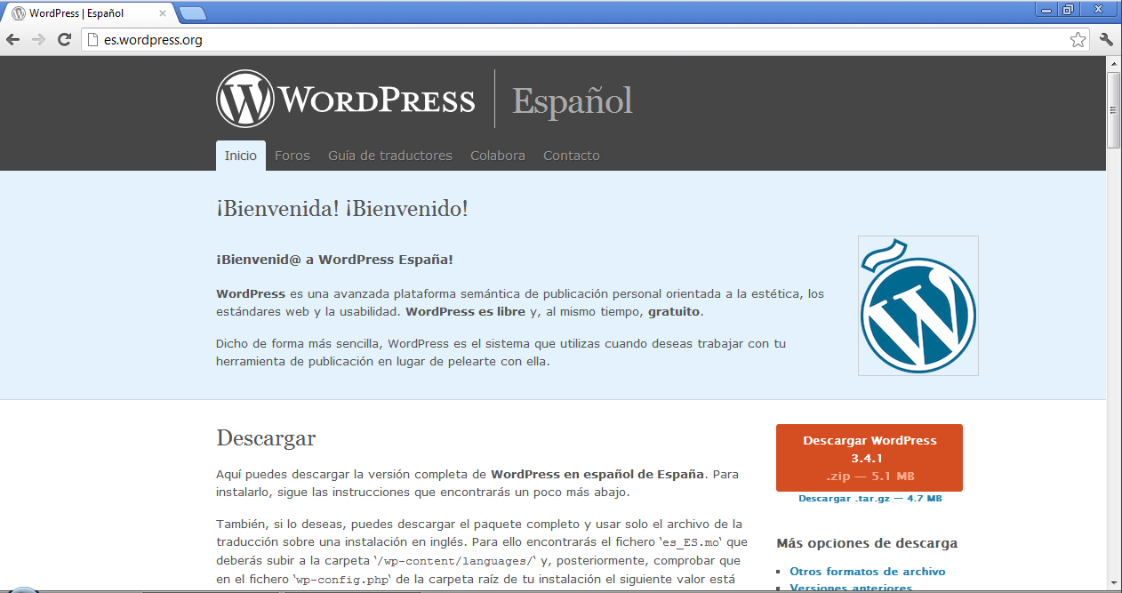Página principal de WordPress.